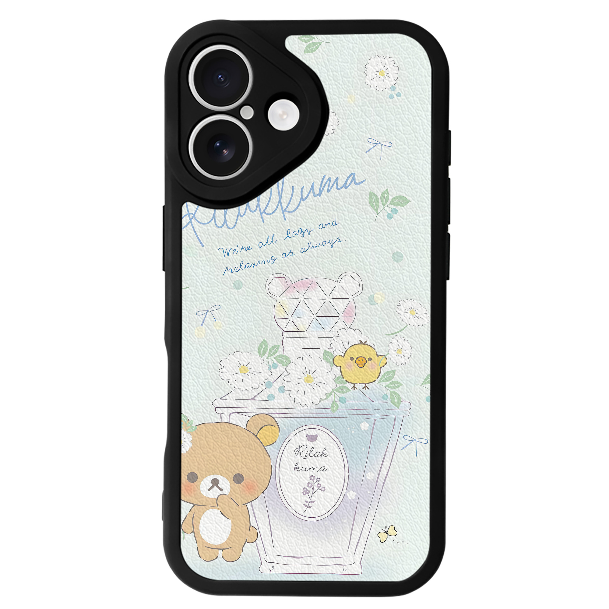 （画像用） リラックマ リラックマ キイロイトリ Rilakkuma Korilakkuma Kiiroitori 【iPhone 16シリーズ対応】シリコンスマホケース（レザー調） 材質：シリコン